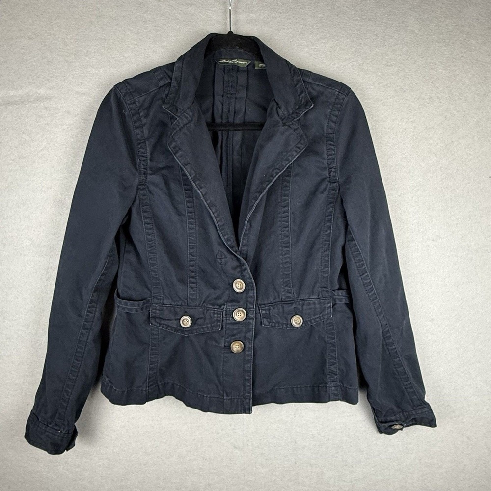 Eddie Bauer Womens Navy Blue Cotton‎ Utility Blazer Safari Jacket Size 8